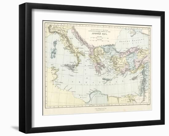 Map of Apostle Paul's missionary journeys in the mediterranean-Philip Richard Morris-Framed Giclee Print