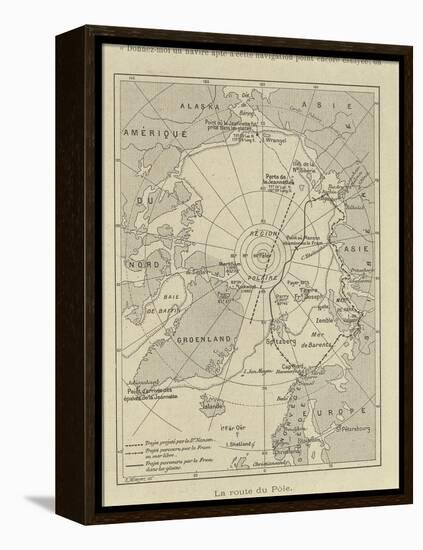 Map of Arctic Region Indicating Route Followed by Explorer Fridtjof Nansen on Board of Ship-null-Framed Premier Image Canvas