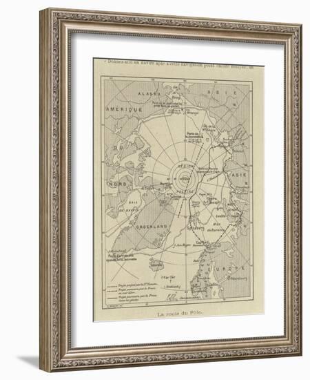 Map of Arctic Region Indicating Route Followed by Explorer Fridtjof Nansen on Board of Ship-null-Framed Giclee Print