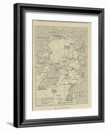 Map of Arctic Region Indicating Route Followed by Explorer Fridtjof Nansen on Board of Ship-null-Framed Giclee Print