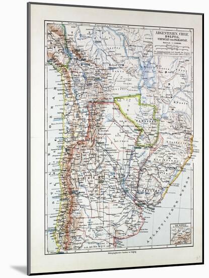 Map of Argentinia Chile Bolivia Uruguay and Paraguay 1899-null-Mounted Giclee Print