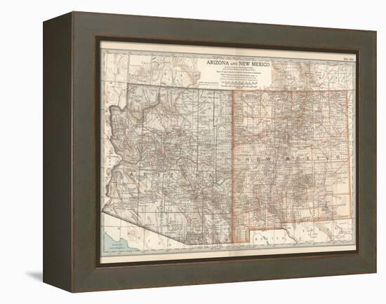 Map of Arizona and New Mexico. United States-Encyclopaedia Britannica-Framed Stretched Canvas