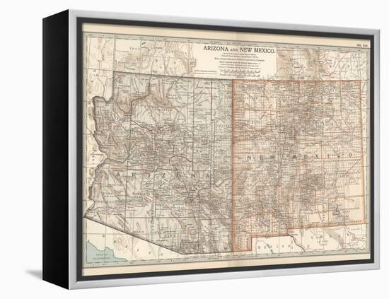 Map of Arizona and New Mexico. United States-Encyclopaedia Britannica-Framed Stretched Canvas