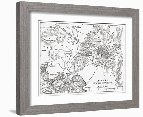 Map of Athens and Piraeus, Greece, Mid 19th Century from the Imperial Bible Dictionary-null-Framed Giclee Print