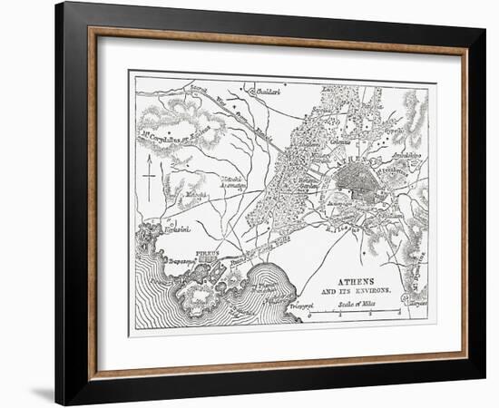 Map of Athens and Piraeus, Greece, Mid 19th Century from the Imperial Bible Dictionary-null-Framed Giclee Print