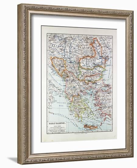 Map of Austria-Hungary Greece Serbia Bosnia and Herzegovina Romania Bulgaria Macedonia Montenegro a-null-Framed Giclee Print