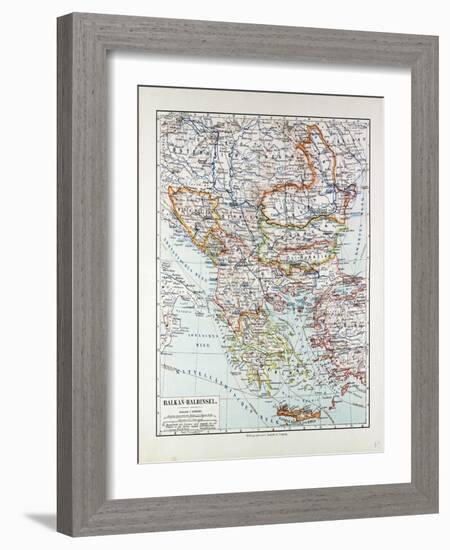 Map of Austria-Hungary Greece Serbia Bosnia and Herzegovina Romania Bulgaria Macedonia Montenegro a-null-Framed Giclee Print