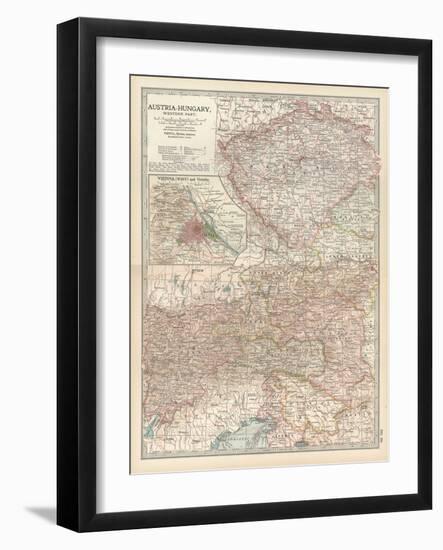 Map of Austria-Hungary, Western Part. Inset of Vienna (Wien) and Vicinity-Encyclopaedia Britannica-Framed Art Print