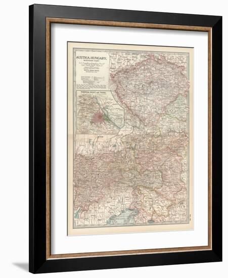 Map of Austria-Hungary, Western Part. Inset of Vienna (Wien) and Vicinity-Encyclopaedia Britannica-Framed Art Print