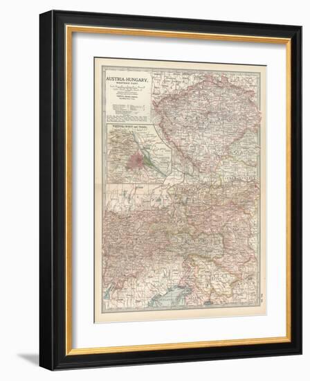 Map of Austria-Hungary, Western Part. Inset of Vienna (Wien) and Vicinity-Encyclopaedia Britannica-Framed Art Print