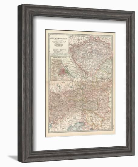 Map of Austria-Hungary, Western Part. Inset of Vienna (Wien) and Vicinity-Encyclopaedia Britannica-Framed Art Print