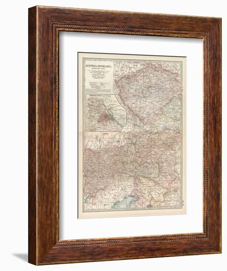 Map of Austria-Hungary, Western Part. Inset of Vienna (Wien) and Vicinity-Encyclopaedia Britannica-Framed Art Print