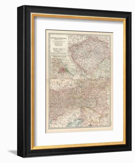 Map of Austria-Hungary, Western Part. Inset of Vienna (Wien) and Vicinity-Encyclopaedia Britannica-Framed Art Print