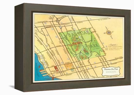 Map of Balboa Park and San Diego, California-null-Framed Stretched Canvas