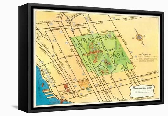 Map of Balboa Park and San Diego, California-null-Framed Stretched Canvas
