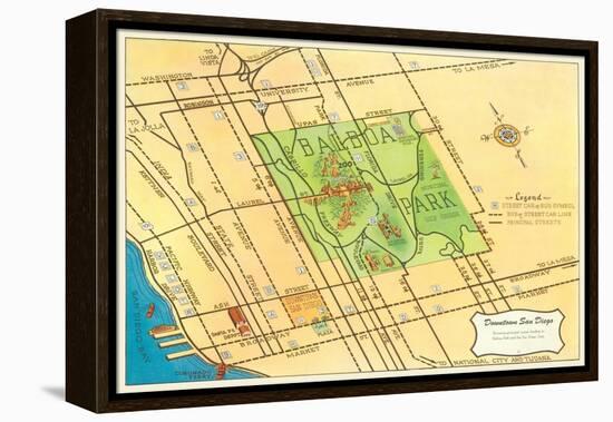 Map of Balboa Park and San Diego, California-null-Framed Stretched Canvas