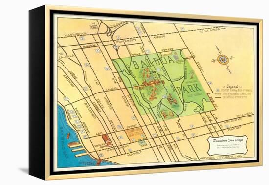 Map of Balboa Park and San Diego, California-null-Framed Stretched Canvas