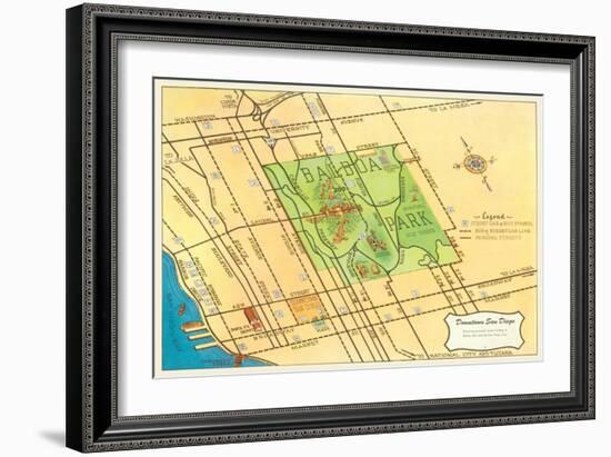 Map of Balboa Park and San Diego, California-null-Framed Art Print