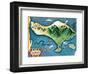 Map of Bali, Indonesia - Tanáh (Tanah) Lot Balinese Temple-Miguel Covarrubias-Framed Art Print