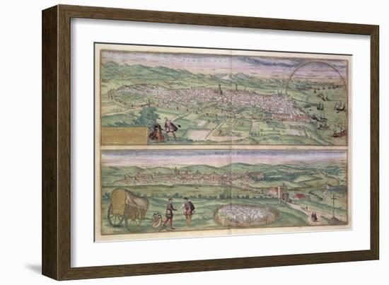 Map of Barcelona, from Civitates Orbis Terrarum by Georg Braun-Joris Hoefnagel-Framed Giclee Print