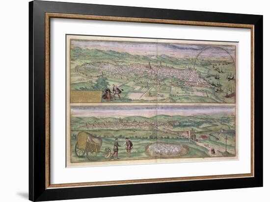 Map of Barcelona, from Civitates Orbis Terrarum by Georg Braun-Joris Hoefnagel-Framed Giclee Print