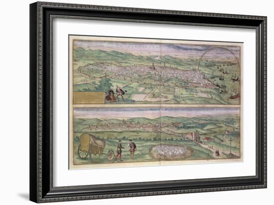 Map of Barcelona, from Civitates Orbis Terrarum by Georg Braun-Joris Hoefnagel-Framed Giclee Print