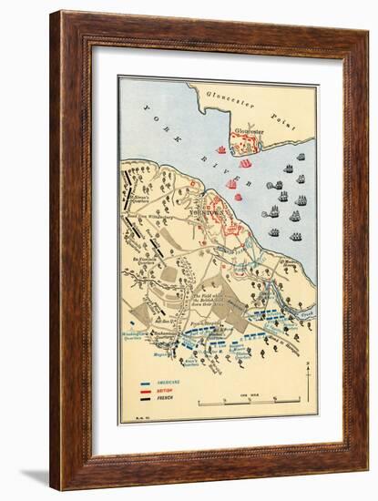 Map of Battle of Yorktown where the British Army Was Defeated by the American and French, c.1781-null-Framed Giclee Print