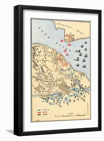 Map of Battle of Yorktown where the British Army Was Defeated by the American and French, c.1781-null-Framed Giclee Print