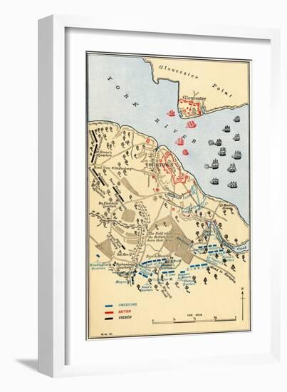 Map of Battle of Yorktown where the British Army Was Defeated by the American and French, c.1781-null-Framed Giclee Print