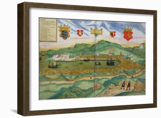 Map of Bergen, from "Civitates Orbis Terrarum" by Georg Brau and Franz Hogenberg circa 1571-1600-Hieronymous Scholeus-Framed Giclee Print