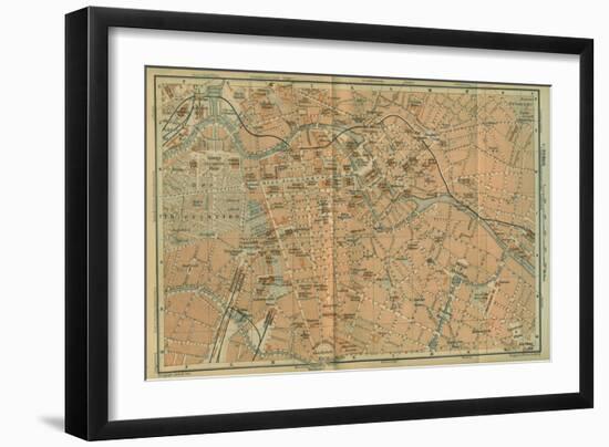 Map of Berlin Center, from a Travel Guide Baedeker's Northeast Germany, 1892-Leipzig Wagner & Debes-Framed Giclee Print