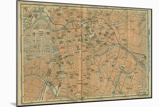 Map of Berlin Center, from a Travel Guide Baedeker's Northeast Germany, 1892-Leipzig Wagner & Debes-Mounted Giclee Print