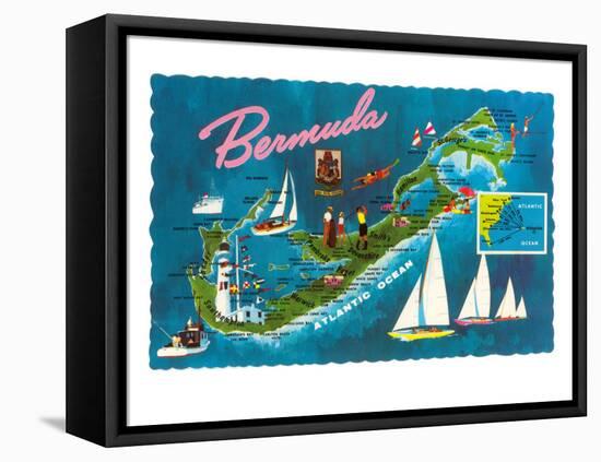 Map of Bermuda-null-Framed Stretched Canvas