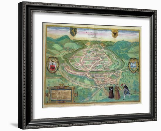 Map of Besancon, from Civitates Orbis Terrarum by Georg Braun-Joris Hoefnagel-Framed Giclee Print