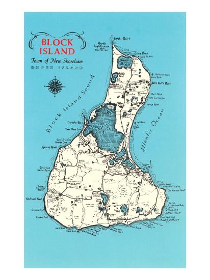 Map Of Block Island Rhode Island Art Print Art Com Street Map Of Block Island