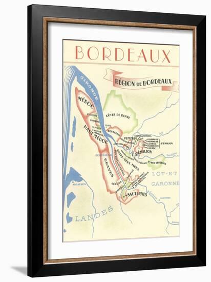 Map of Bordeaux Region of France-null-Framed Premium Giclee Print