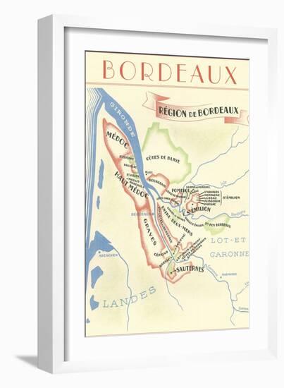 Map of Bordeaux Region of France-null-Framed Premium Giclee Print