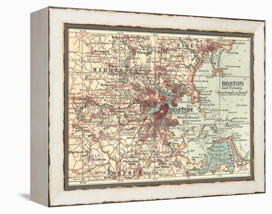 Map of Boston (C. 1900), Maps-Encyclopaedia Britannica-Framed Stretched Canvas