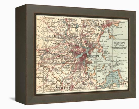 Map of Boston (C. 1900), Maps-Encyclopaedia Britannica-Framed Stretched Canvas