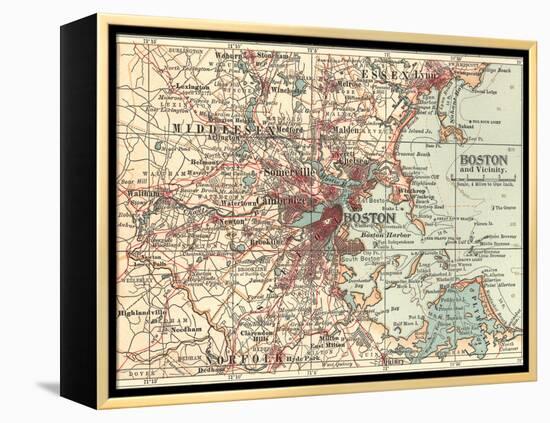 Map of Boston (C. 1900), Maps-Encyclopaedia Britannica-Framed Stretched Canvas