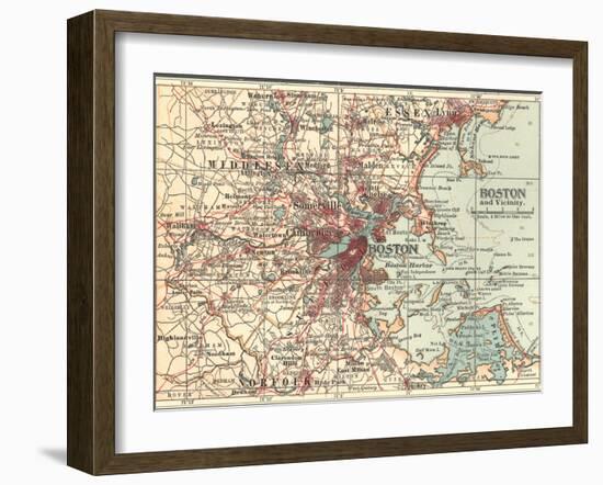 Map of Boston (C. 1900), Maps-Encyclopaedia Britannica-Framed Art Print