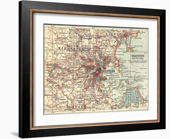 Map of Boston (C. 1900), Maps-Encyclopaedia Britannica-Framed Art Print