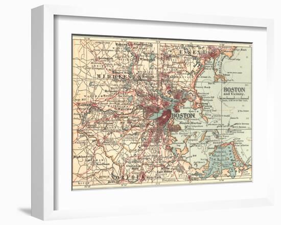 Map of Boston (C. 1900), Maps-Encyclopaedia Britannica-Framed Art Print