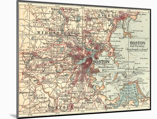 Map of Boston (C. 1900), Maps-Encyclopaedia Britannica-Mounted Art Print