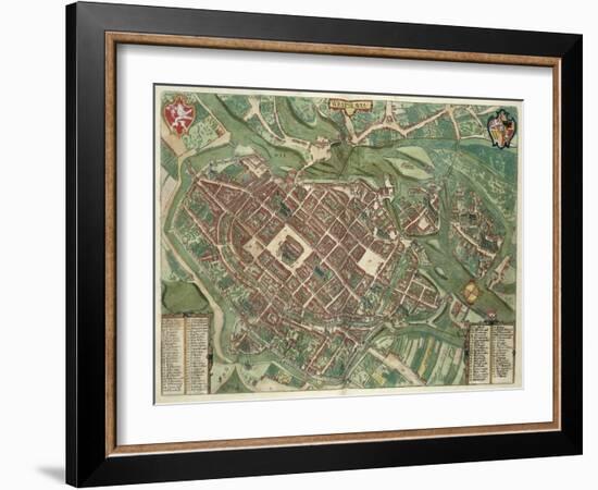 Map of Bratislava, from Civitates Orbis Terrarum by Georg Braun-Joris Hoefnagel-Framed Giclee Print