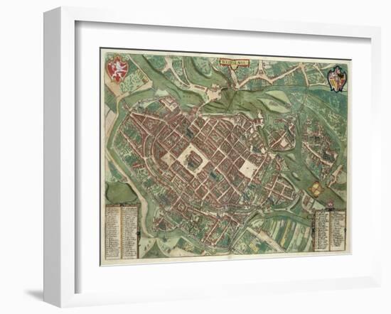 Map of Bratislava, from Civitates Orbis Terrarum by Georg Braun-Joris Hoefnagel-Framed Giclee Print