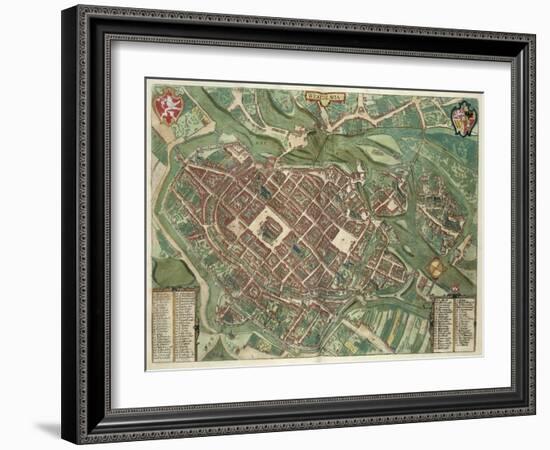 Map of Bratislava, from Civitates Orbis Terrarum by Georg Braun-Joris Hoefnagel-Framed Giclee Print