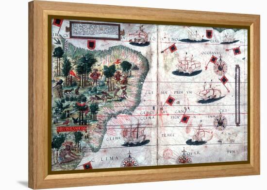 Map of Brazil by Portuguese Navigators Pedro Reinel and Lopo Homen, C1525-Lopo Homen-Framed Premier Image Canvas