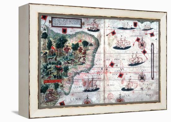 Map of Brazil by Portuguese Navigators Pedro Reinel and Lopo Homen, C1525-Lopo Homen-Framed Premier Image Canvas