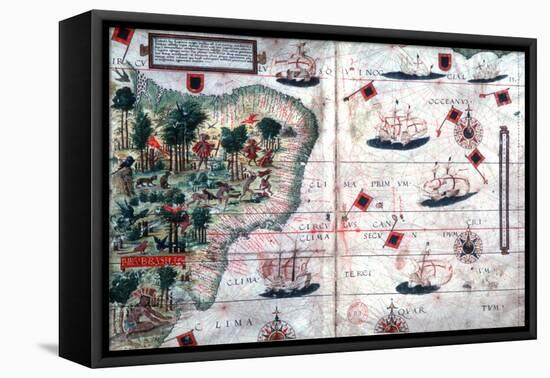 Map of Brazil by Portuguese Navigators Pedro Reinel and Lopo Homen, C1525-Lopo Homen-Framed Premier Image Canvas